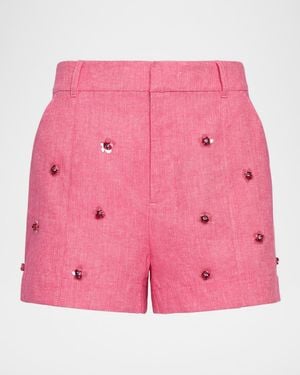 Cinq À Sept Wildflower Paillette Linen Shorts - Pink