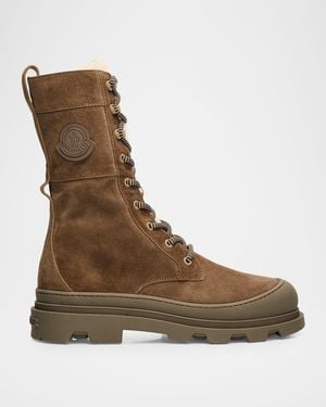 Moncler Vera High Suede And Shearling Lace-Up Boots - Brown