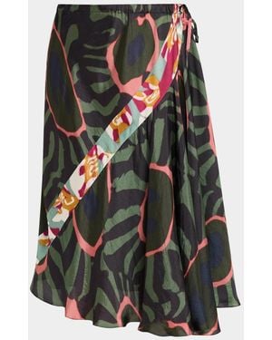 Dries Van Noten Sibanna Abstract-Print Satin Asymmetric Midi Skirt - Green