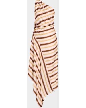 A.L.C. Lyn Stripe Draped One-Shoulder Midi Dress - White