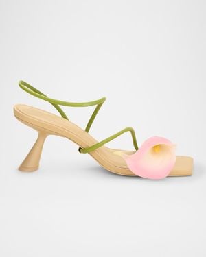 Cult Gaia Ria Calla Lily Leather Comma-Heel Sandals - Metallic