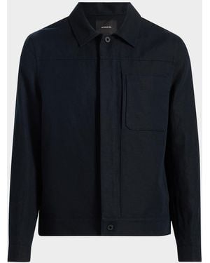 Vince Apos;S Pleated Cotton-Linen Trucker Jacket - Blue