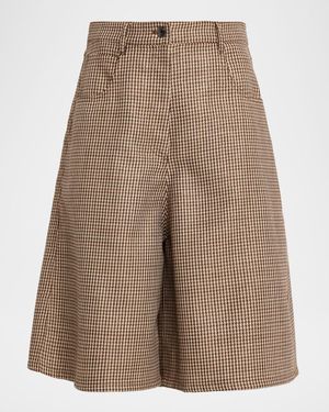 Brunello Cucinelli Wool-Blend Houndstooth Bermuda Shorts - Brown