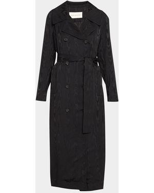 Dries Van Noten Rolana Double-Breasted Moire Satin Belted Trench Coat - Black