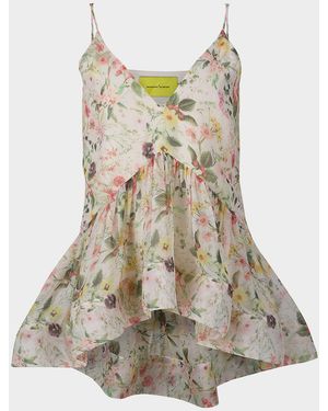 Marques & apos;Almeida Floral Strappy Chiffon Top - Natural