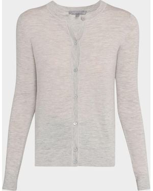 Neiman Marcus Cashmere Crewneck Cardigan - White