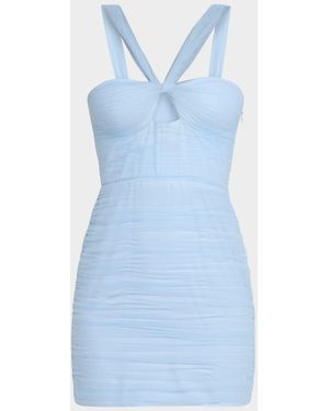 BCBGMAXAZRIA Cutout Pleated Tulle Mini Dress - Blue