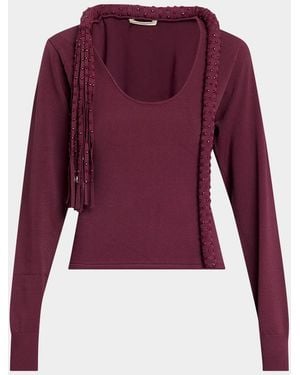 DIOTIMA Mane Fringe Embellished Long-Sleeve Top - Purple
