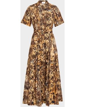 Adam Lippes Leighton Animal-Print Belted Midi Shirtdress - Natural