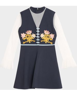 Valentino Garavani Embroidered Crepe Couture Mini Dress - Blue