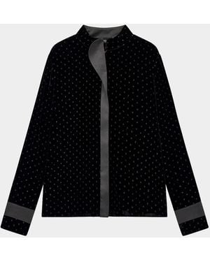 Emporio Armani Embellished Velvet Band-Collar Blouse - Black