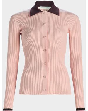 Zimmermann Cutaway Collar Rib-Knit Cardigan - Pink