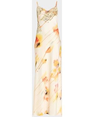 Jason Wu Watercolor Floral Lace-Trim Slip Gown - Metallic