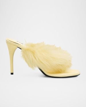 Alaïa 90Mm Shearling And Leather Thong Sandals - Metallic