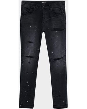 Purple Reflective Paint Rip & Pair Denim Jeans - Blue