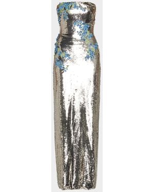 Monique Lhuillier Textured Strapless Column Gown - White