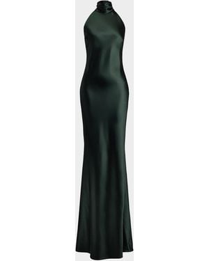 Ralph Lauren Chilton Stretch Satin Halter Evening Dress - Black
