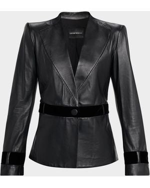 Emporio Armani Single-Button Leather Jacket - Black