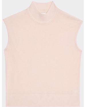 St. John Mock-Neck Fine Gauge Merino Knit Sweater - Pink