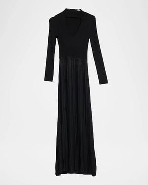 Maria McManus Mock V-Cutout Pleated Maxi Dress - Black