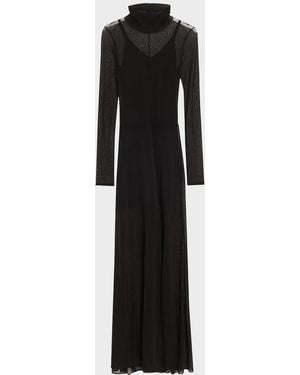Jason Wu Turtleneck Sheer Knit Long-Sleeve Maxi Dress - Black