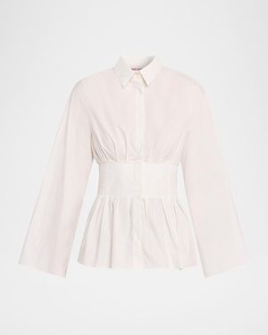 Rosie Assoulin Boogie Woogie Bugle Boy Button-Down Peplum Shirt - Natural