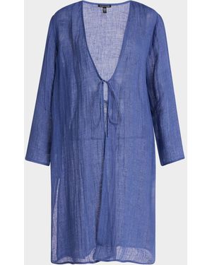 Eileen Fisher Tie-Front Gauzy Organic Linen Jacket - Blue