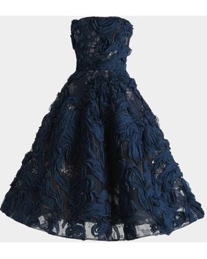HELSI Florence Strapless Beaded Floral Mesh Gown - Blue