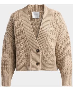 Malo Anna Cashmere Cable-Knit V-Neck Cardigan - Natural