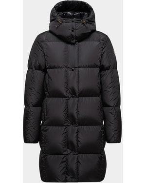 Moncler Litte Square-Quilted Hooded Long Down Jacket - Black