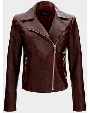 Gorski Select Leather Croco-Embossed Moto Jacket - Purple