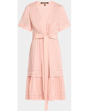 Kobi Halperin Miranda Pintuck Tiered Linen-Silk Midi Dress - Pink