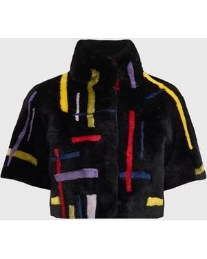 Gorski Abstract Short-sleeve Lamb Shearling Crop Bolero - Black