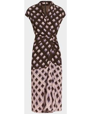 Dries Van Noten Dilian Abstract-Print Draped Midi Dress - Brown