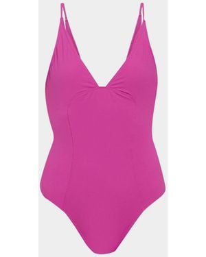 Ulla Johnson Alba Deep V One-Piece Swimsuit - Pink