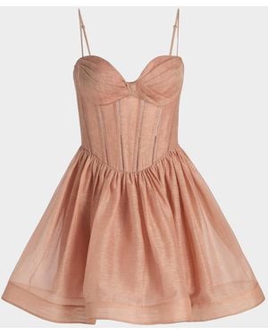 Zimmermann Luna Corset Linen-Silk Fit-&-Flare Mini Dress - Brown