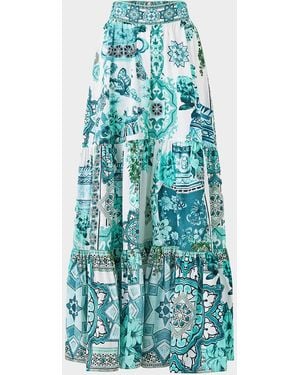 CAMILLA Balearic Bebe Tiered Maxi Skirt - Blue