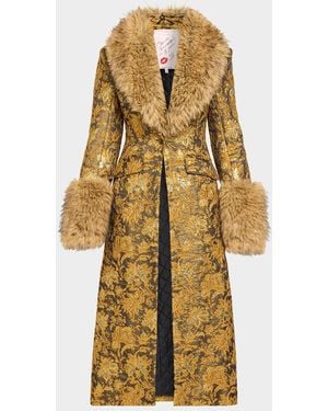 Cinq À Sept Ivella Floral Jacquard Fur-Trim Coat - Metallic