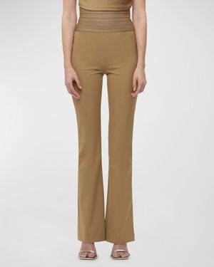 Hervé Léger Emery Bandage-Waist Flared Pants - Natural