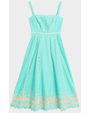 Saloni Aurora B Embroidered Midi Dress - Blue