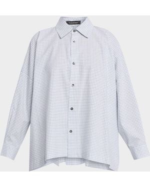 Eskandar Wide-Fit Check Cotton Shirt - White