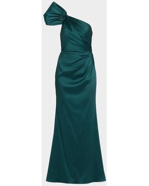 Aidan Mattox One-Shoulder Stretch Mikado Gown - Green