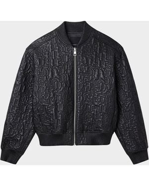 Purple Leather Oversized Bomber Jacket - Blue