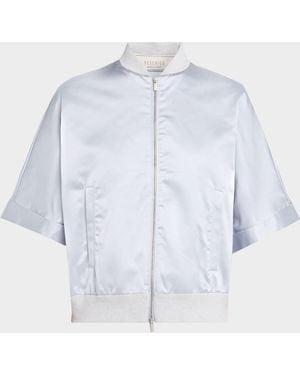 Peserico Glossy Cotton Sateen Bomber Jacket - Blue