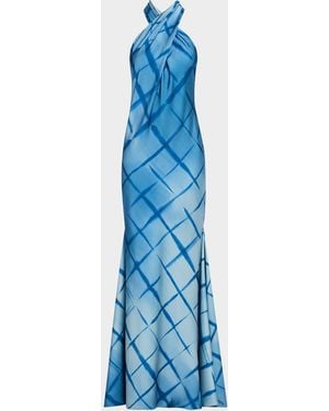 Halston Corinne Backless Satin Mermaid Gown - Blue