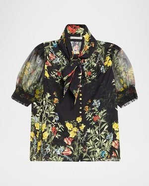Alice + Olivia Brentley Tie-Neck Floral Blouse - Green