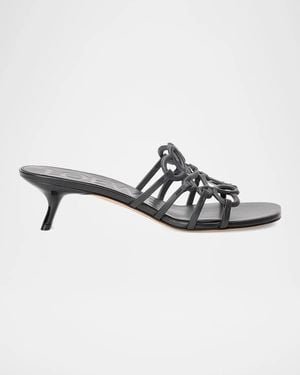 Loewe Petal Anagram Leather Caged Mule Sandals - Black