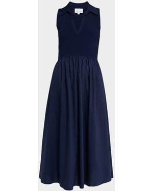 Tanya Taylor Bess Mixed-Media Midi Dress - Blue