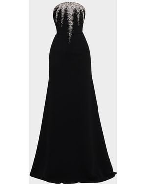 Naeem Khan Strapless Crystal-Embellished Crepe Fit-&-Flare Gown - Black