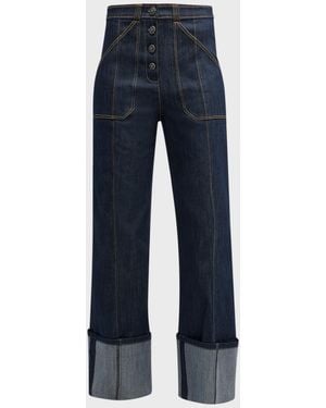 Cinq À Sept Benji Cuffed Ankle Topstitched Denim Pants - Blue
